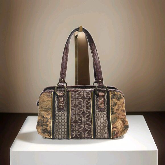 Fossil Vintage Tapestry Leather Shoulder Bag Purse Pockets Croc Embossed Boho - Picture 1 of 11